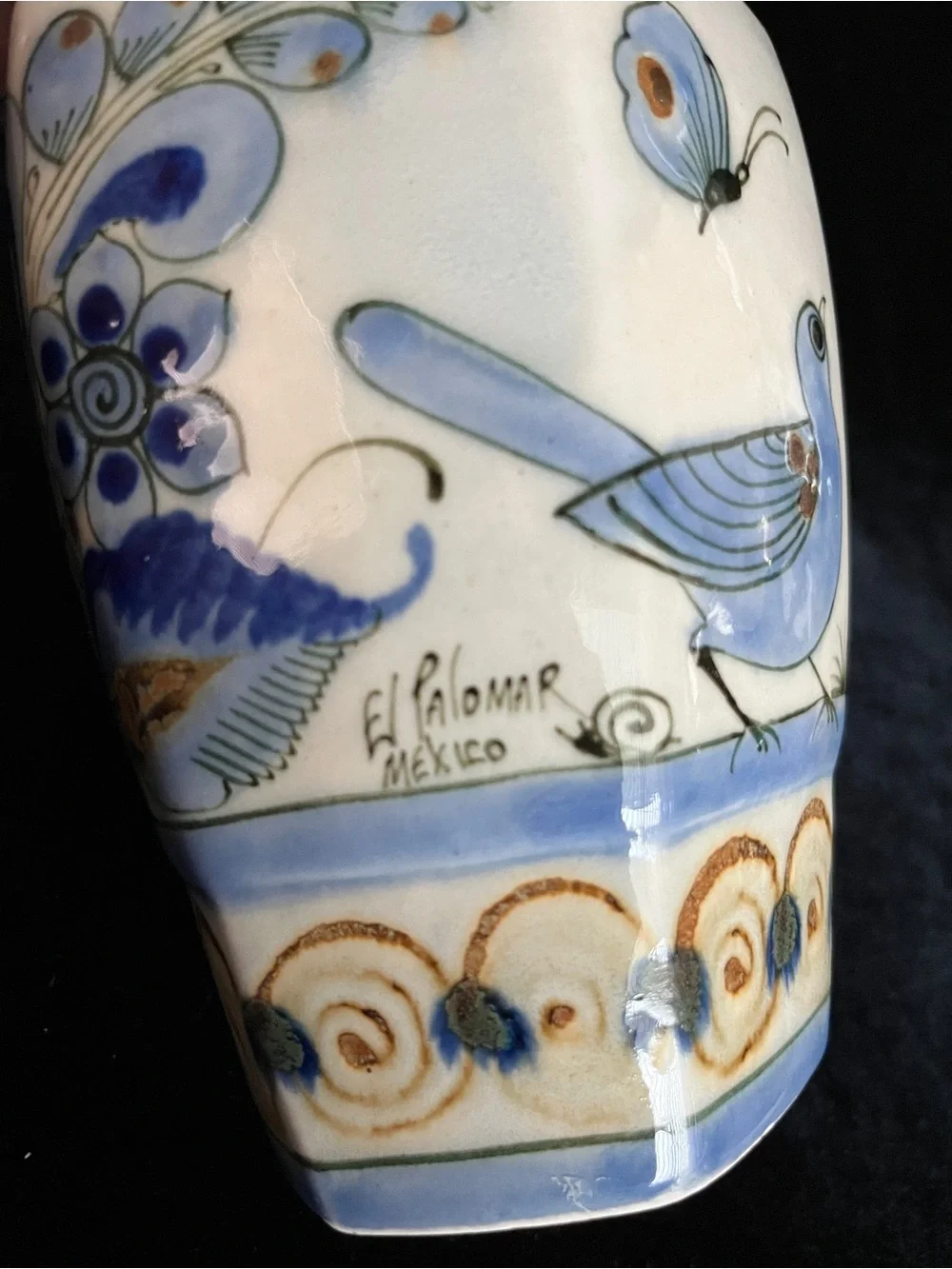 Ken Edwards El Palomar Tonala Mexico Pottery Bird Flower Tall VASE or Decanter